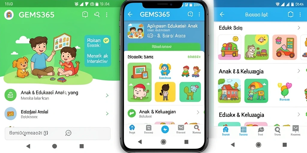 Antarmuka GEMS365 yang interaktif dan penuh warna untuk anak.