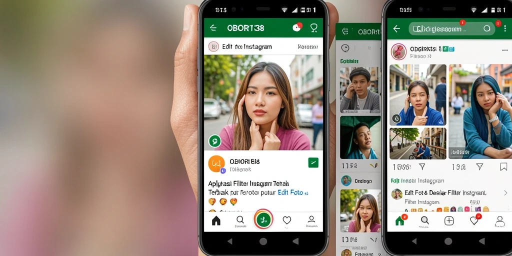 Screenshot utama OBOR138 menampilkan antarmuka filter Instagram yang menarik.