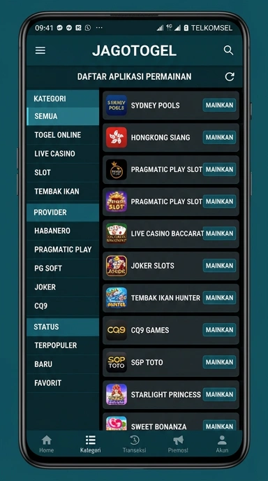 Tampilan katalog aplikasi jagotogel