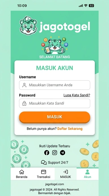 Tampilan halaman login jagotogel